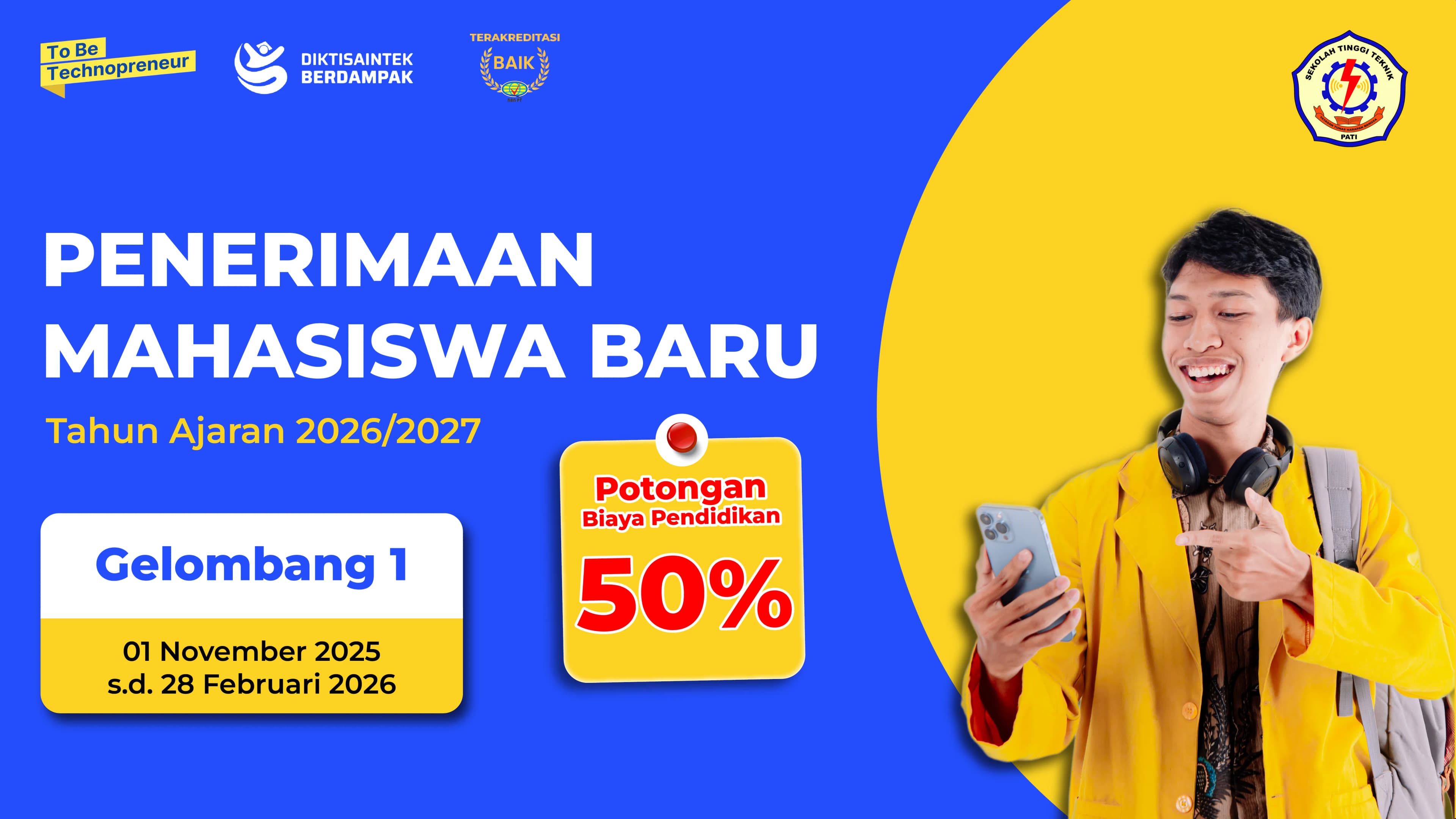 Poster PMB STT Pati gelombang 1 tahun ajaran 2026/2027